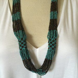 Czech Bead Zulu 28" Necklace Turquoise, Bronze